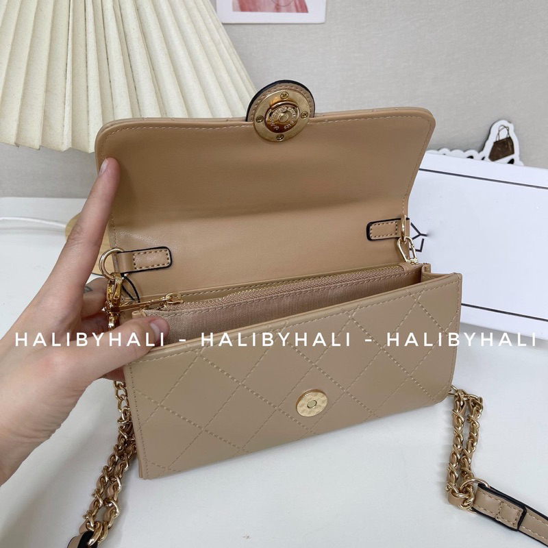 Ví lyn dáng dài hoạ tiết kẻ thời trang dễ dàng phối đồ kèm dây đeo chéo