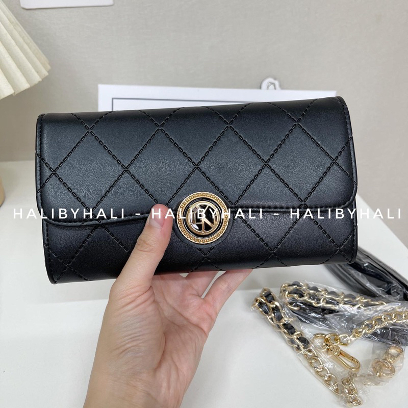 Ví lyn dáng dài hoạ tiết kẻ thời trang dễ dàng phối đồ kèm dây đeo chéo