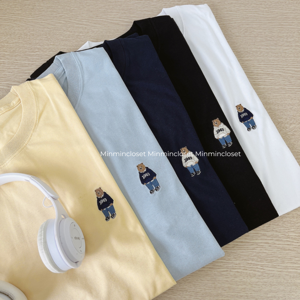 Áo thun cổ tròn Whoau thêu gấu Steve chất cotton thấm hút mồ hôi chính hãng sale