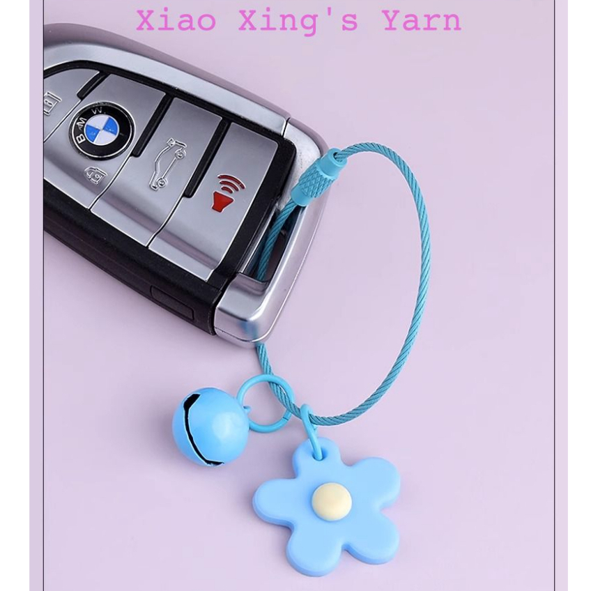 Móc khoá hoa chuông phối dây thép gài chắc chắn móc thú, chìa khoá nhiều màu sắc xinh xắn | Xiaoxingyarn