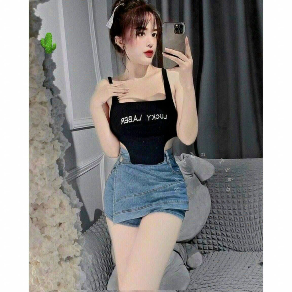 Áo Croptop  nữ  ba lỗ chữ thêu Siêu Xinh croptop ôm body