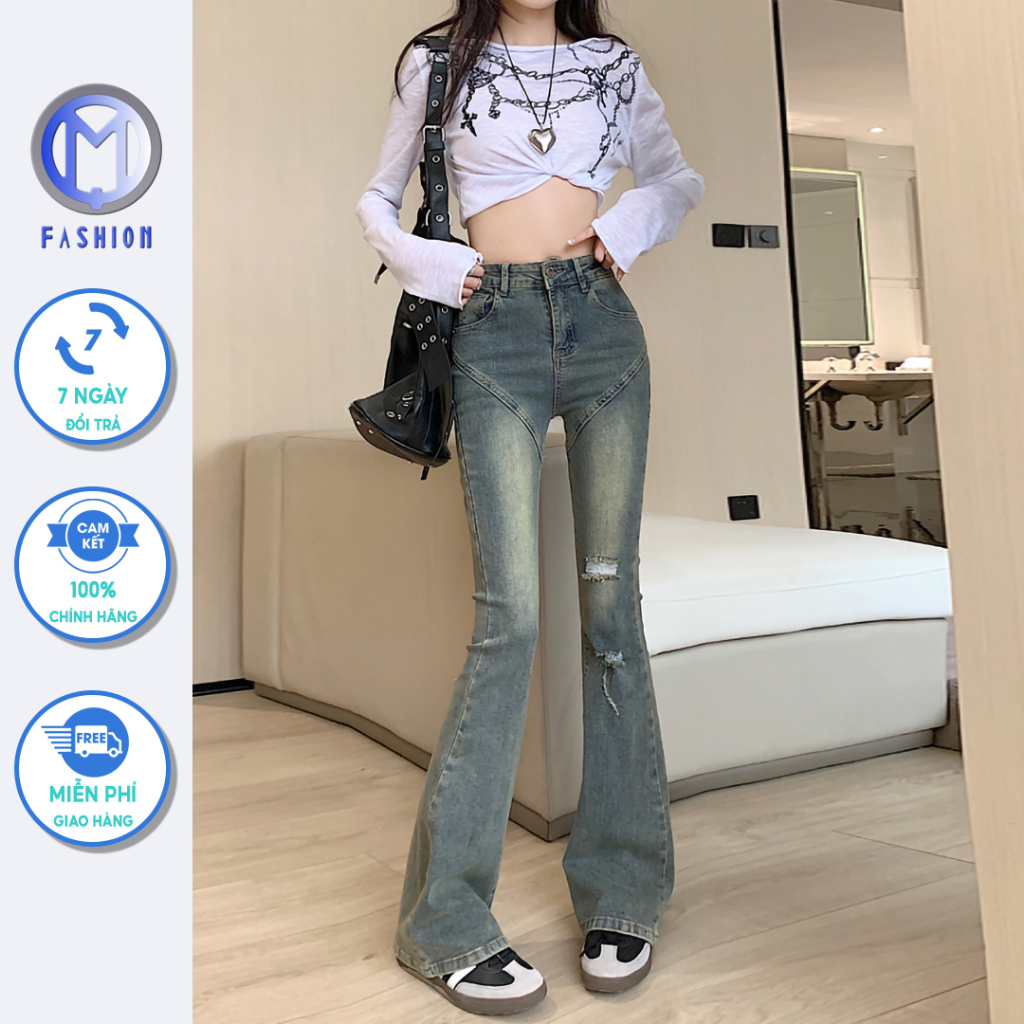 Quần jean nữ ống loe co giãn lưng cao cao cấp bigsize M Fashion phong cách hàn quốc