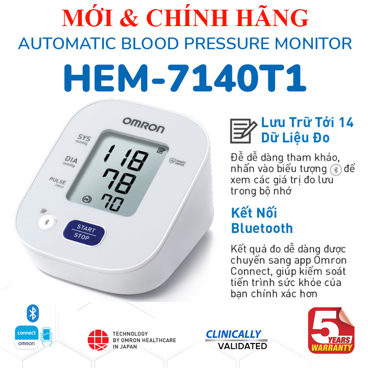 Máy Đo Huyết Áp Bluetooth của Nhật OMRON HEM-7140T1 2023 Kết nối điện thoại thông minh