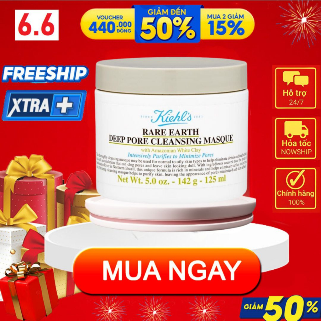 Mặt Nạ Đất Sét Kiehl s Làm Sạch Sâu Se Khít Lỗ Chân Lông, giảm mụn đầu đen, ngăn ngừa lão hóa 125ml mới