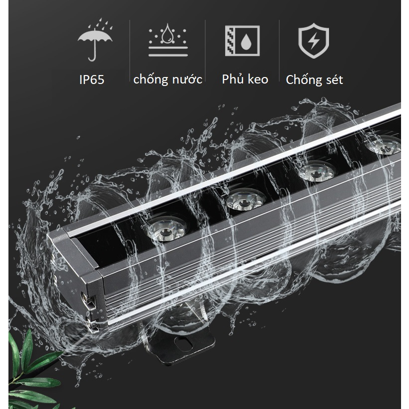 Đèn led thanh hắt ngoài trời dài 1m, điện 220v, thân nhôm, chống nước, nhiều công suất BH 24 tháng