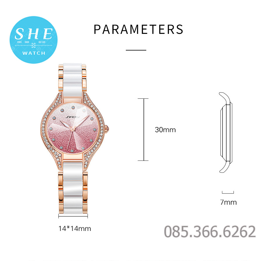 Đồng hồ nữ SK đồng hồ pin nữ Shengke mặt viền đá dây thạch anh thời trang thanh lịch Sinobi 9850 size 30mm