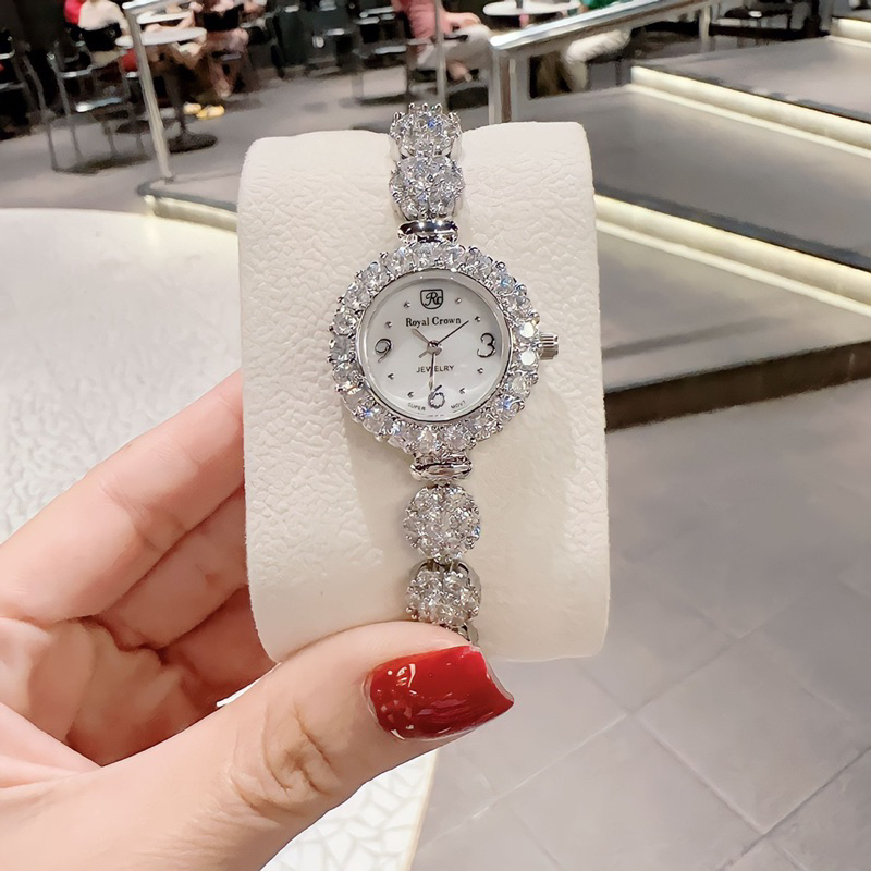 Đồng hồ Royal Crown 5266 mặt tròn đính đá dây kim loại chính hãng