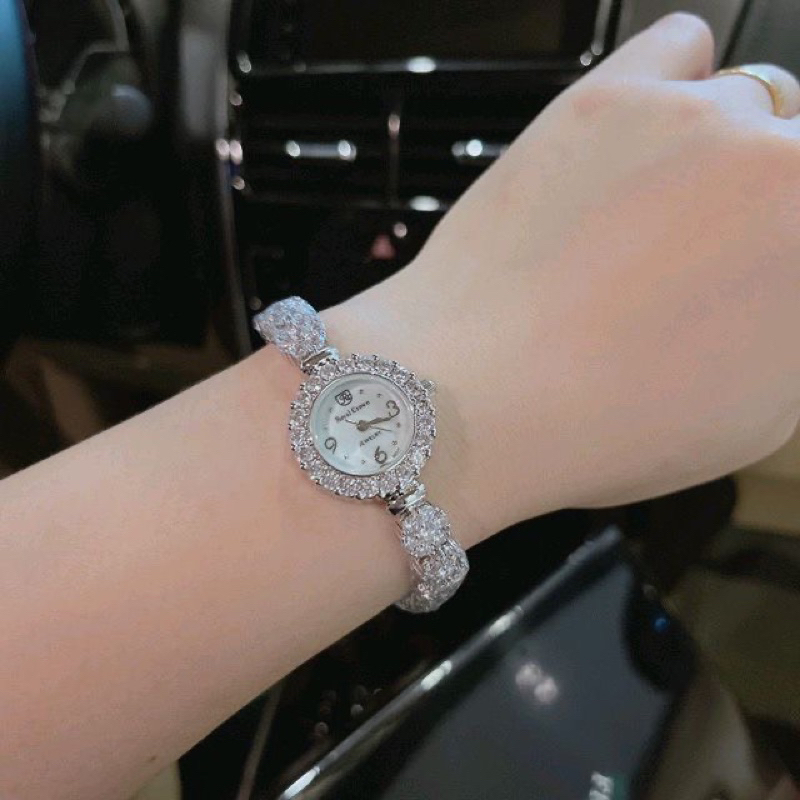 Đồng hồ Royal Crown 5266 mặt tròn đính đá dây kim loại chính hãng