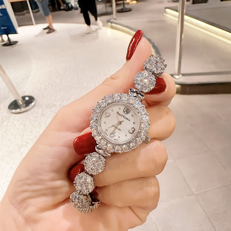 Đồng hồ Royal Crown 5266 mặt tròn đính đá dây kim loại chính hãng