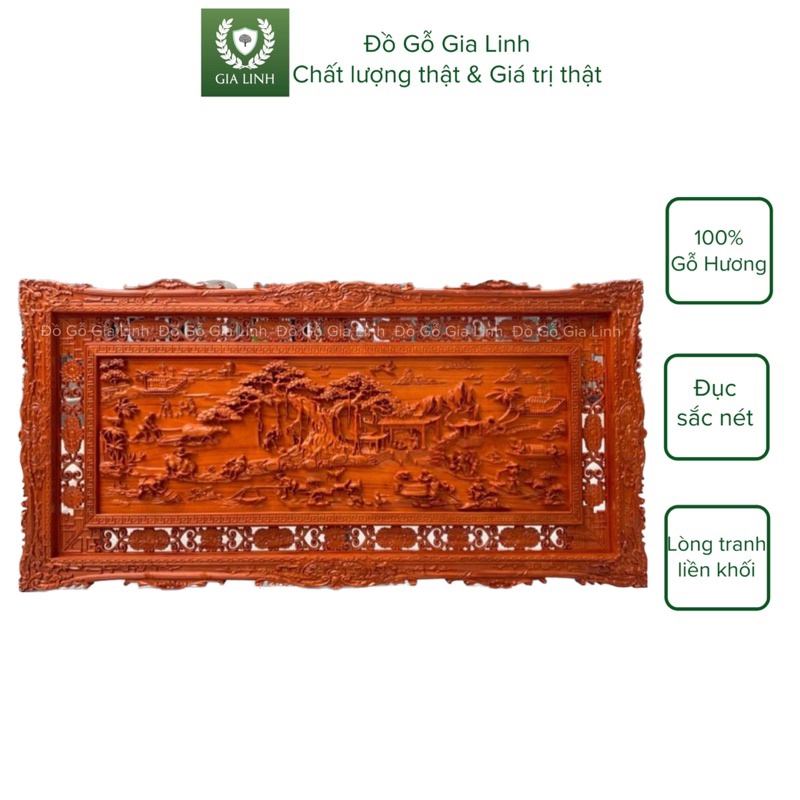 Tranh gỗ Đồng Quê/Thuận buồm xuôi gió Đồ Gỗ Gia Linh gỗ Hương đỏ chạm khung KT 197cm x 97cm x 5cm