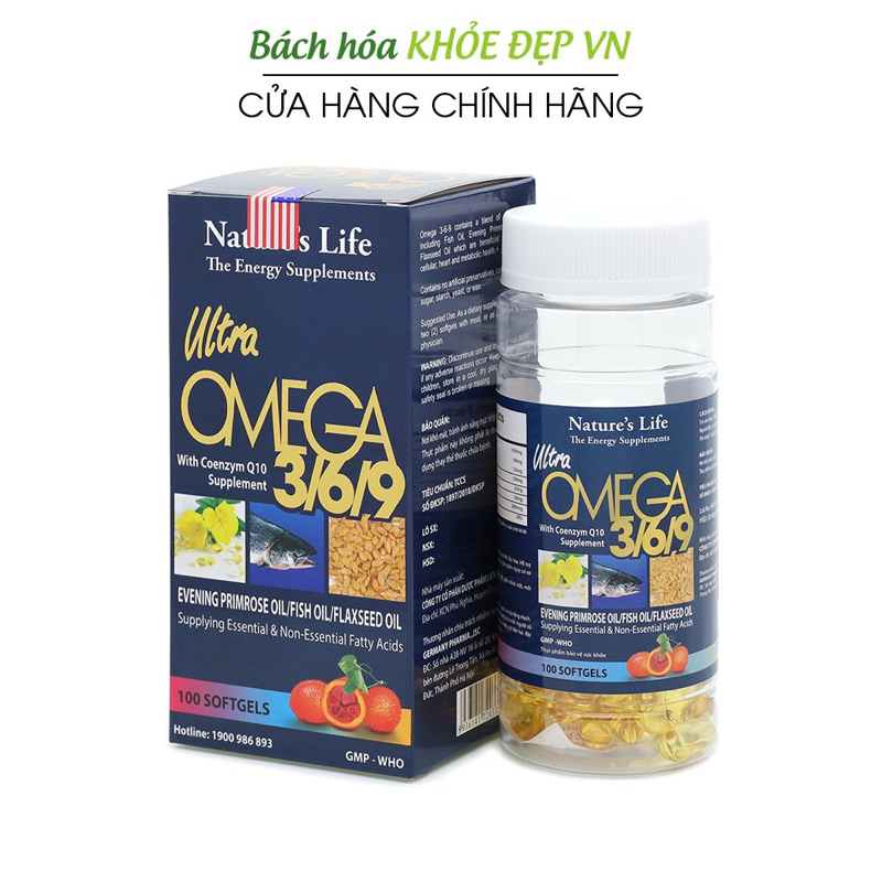 Viên dầu cá Omega 369 Nature Life Bổ não, sáng mắt, khỏe tim mạch - Hộp 100 viên