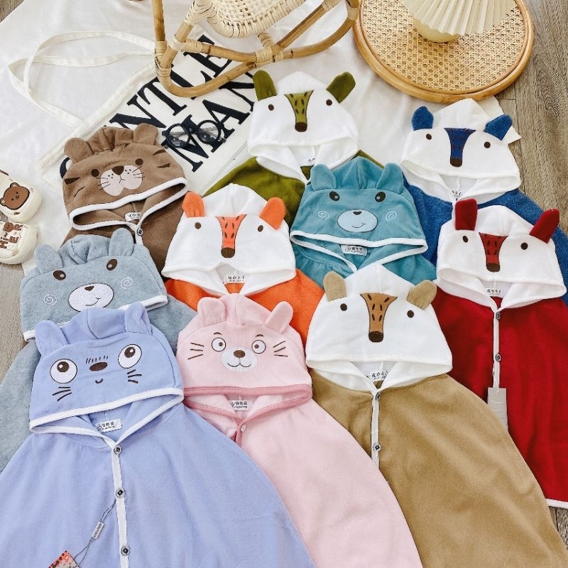 Áo Nỉ Choàng Mùa Đông 2 Mặt Chất Dày Dặn Cho Bé 5-16kg