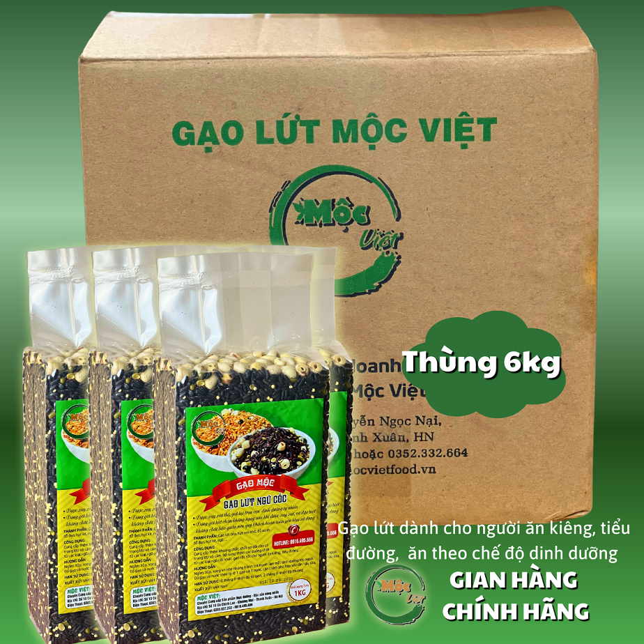 Thùng 6kg gạo lứt đen MIX NGŨ CỐC , Gạo lứt hữu cơ chính hãng Mộc Việt