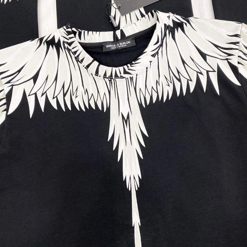 Áo phông nam nữ Premium Cotton in hình đôi cánh trắng Burlon tràn cổ hai mặt phong cách cháy phố 2023