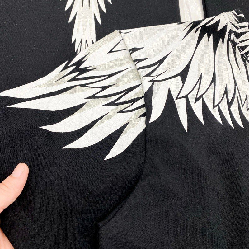 Áo phông nam nữ Premium Cotton in hình đôi cánh trắng Burlon tràn cổ hai mặt phong cách cháy phố 2023