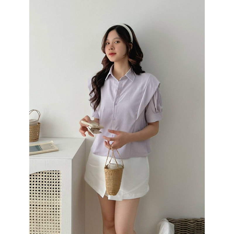 Áo sơ mi kiểu nữ tay ngắn thiết kế vạt vai Mai Anh Clothing