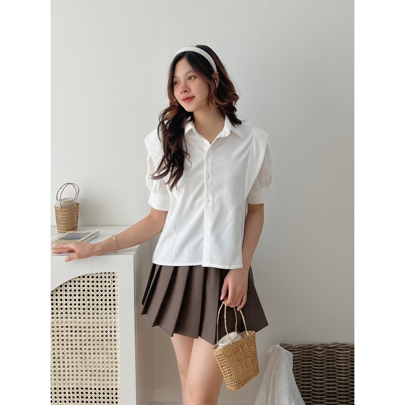 Áo sơ mi kiểu nữ tay ngắn thiết kế vạt vai Mai Anh Clothing