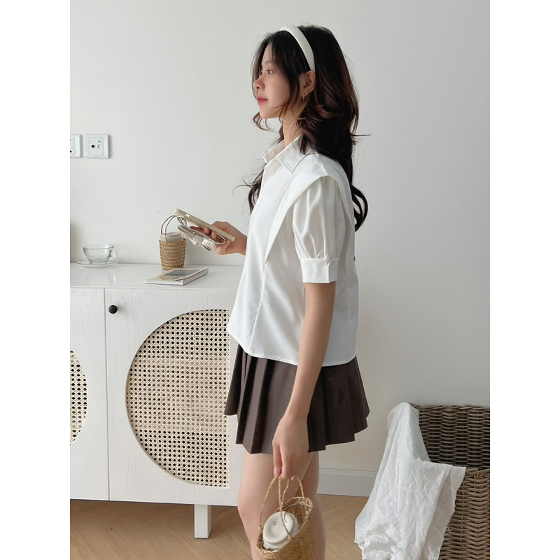 Áo sơ mi kiểu nữ tay ngắn thiết kế vạt vai Mai Anh Clothing