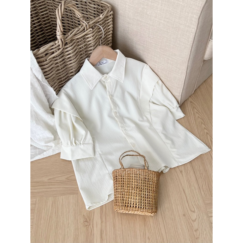 Áo sơ mi kiểu nữ tay ngắn thiết kế vạt vai Mai Anh Clothing