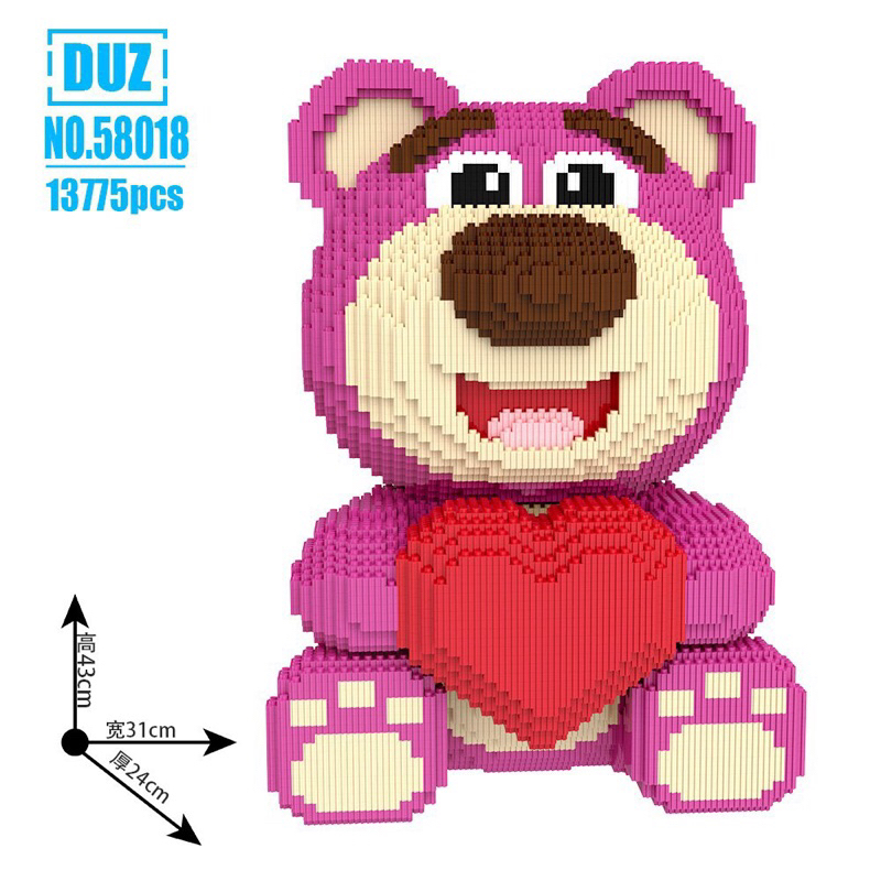 Đồ chơi xếp hình lắp ráp mô hình cỡ lớn gấu dâu 34cm-50cm nano 3D  TẶNG KÈM BÚA