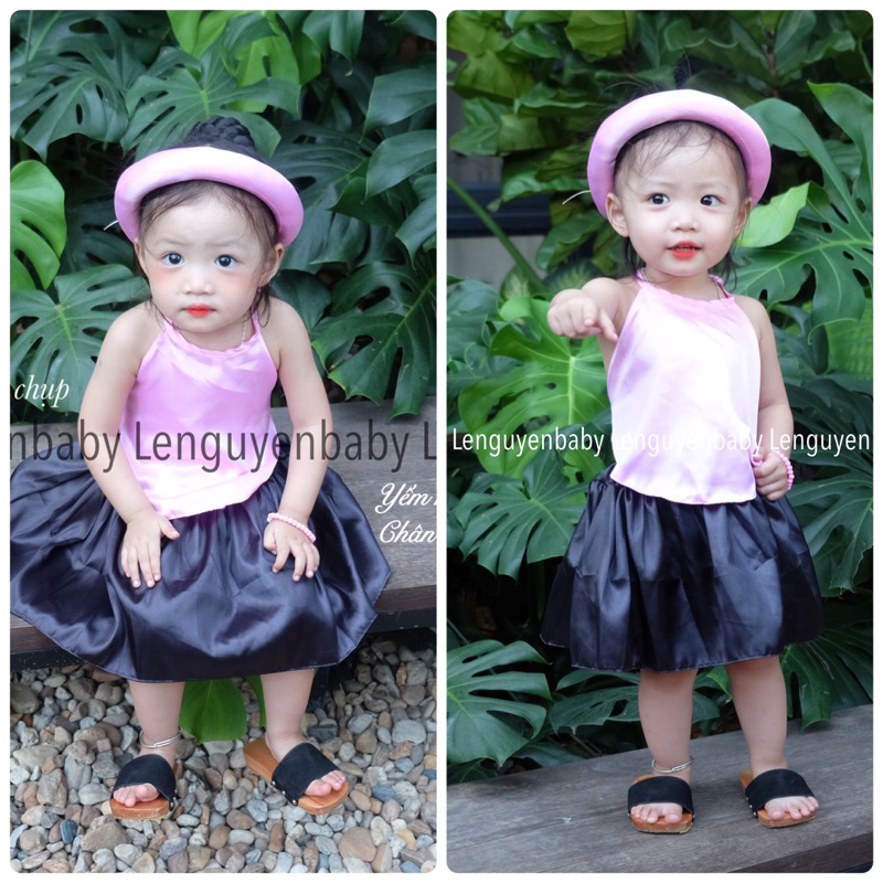 Yếm Đào Lụa + Chân váy bồng Tafta + tặng kèm Mấn cho bé gái