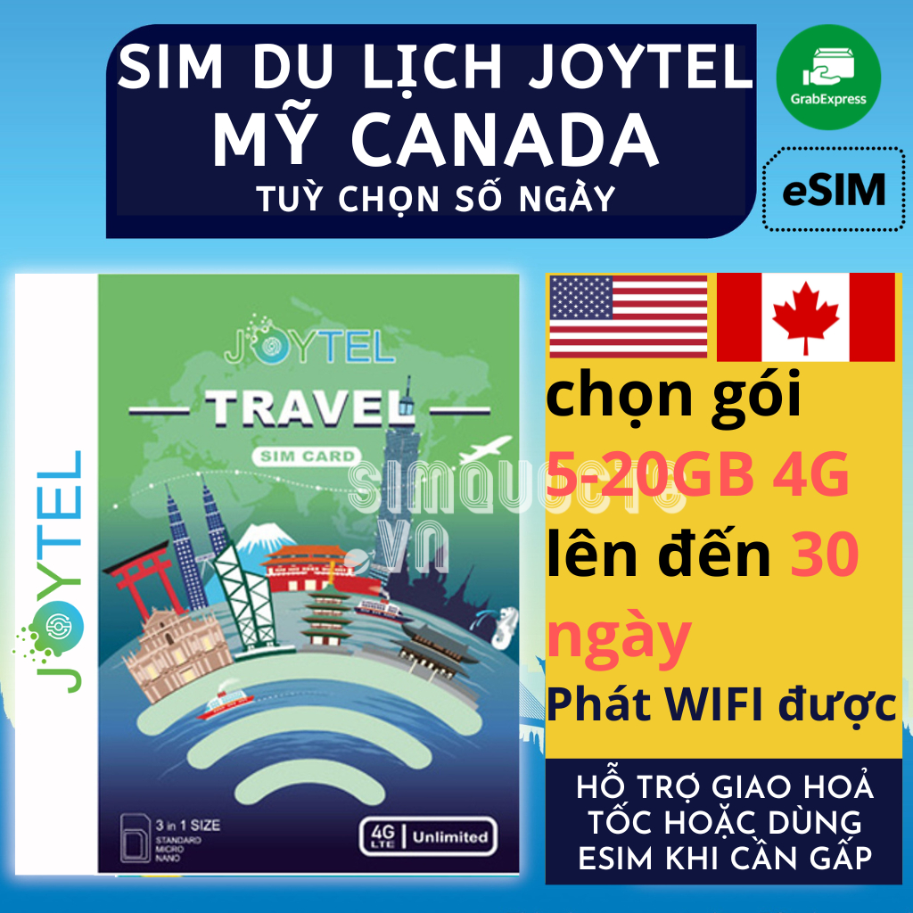 Sim Du Lịch 4G Mỹ Canada Tốc Độ Cao Không giới hạn Internet Hỗ trợ Giao Nhanh và Esim
