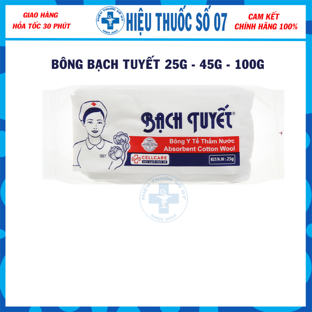 Bông gòn y tế Bạch Tuyết gói 25g/45g/100g - Dùng chăm sóc cá nhân và chăm sóc y tế