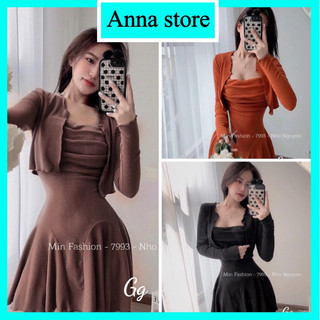 Đầm body hai dây dáng ngắn xòe kèm khoác xịn xò M1087