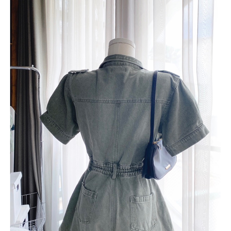 JUMSUIT KAKI RÊU CỔ SƠ MI TAY NGẮN SIÊU XINH