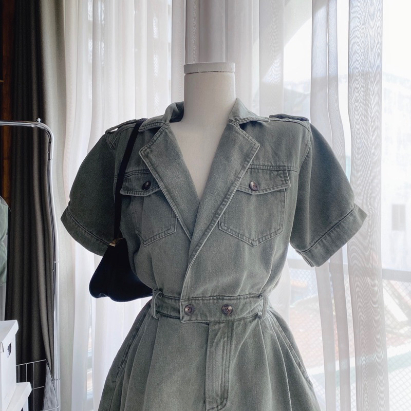 JUMSUIT KAKI RÊU CỔ SƠ MI TAY NGẮN SIÊU XINH