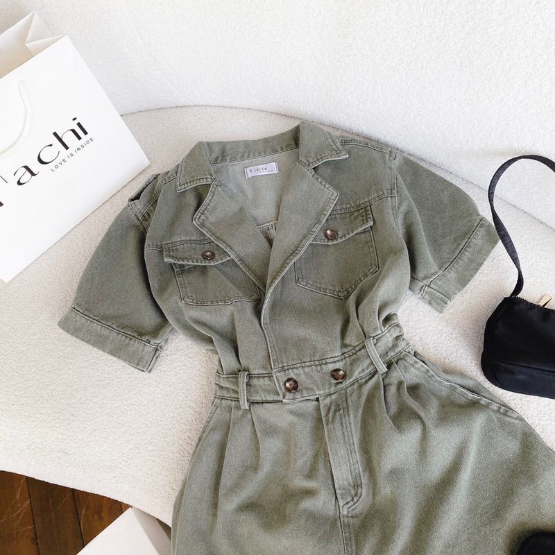 JUMSUIT KAKI RÊU CỔ SƠ MI TAY NGẮN SIÊU XINH