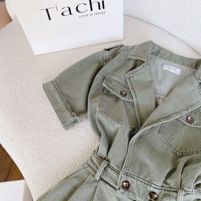 JUMSUIT KAKI RÊU CỔ SƠ MI TAY NGẮN SIÊU XINH