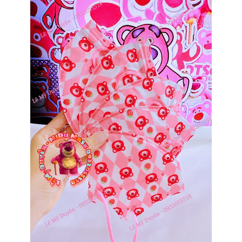Hàng Sẵn - Set 10 Cái Khẩu Trang 5D KN95 Gấu Dâu Lotso Cute Dành Cho Người Lớn