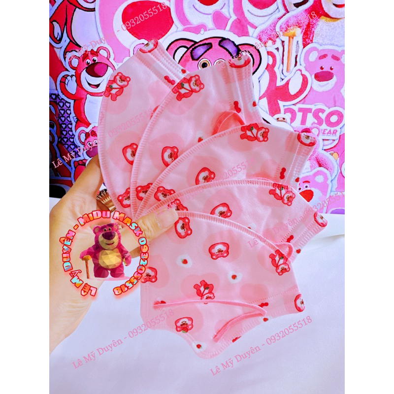 Hàng Sẵn - Set 10 Cái Khẩu Trang 5D KN95 Gấu Dâu Lotso Cute Dành Cho Người Lớn