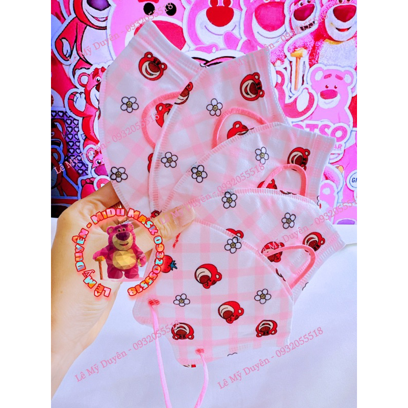 Hàng Sẵn - Set 10 Cái Khẩu Trang 5D KN95 Gấu Dâu Lotso Cute Dành Cho Người Lớn