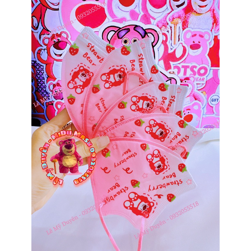 Hàng Sẵn - Set 10 Cái Khẩu Trang 5D KN95 Gấu Dâu Lotso Cute Dành Cho Người Lớn