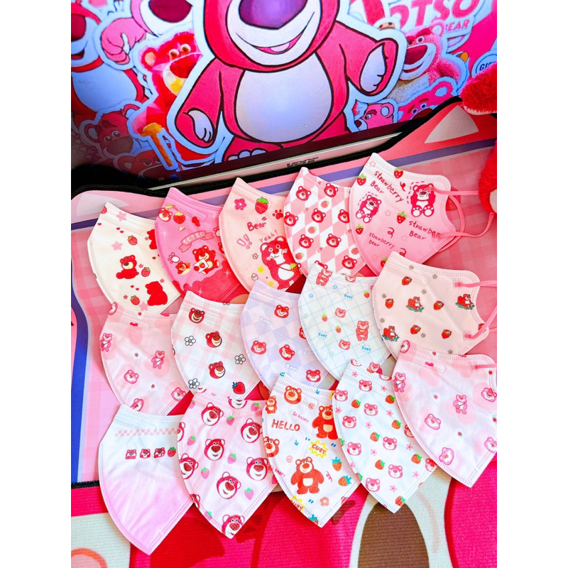 Hàng Sẵn - Set 10 Cái Khẩu Trang 5D KN95 Gấu Dâu Lotso Cute Dành Cho Người Lớn