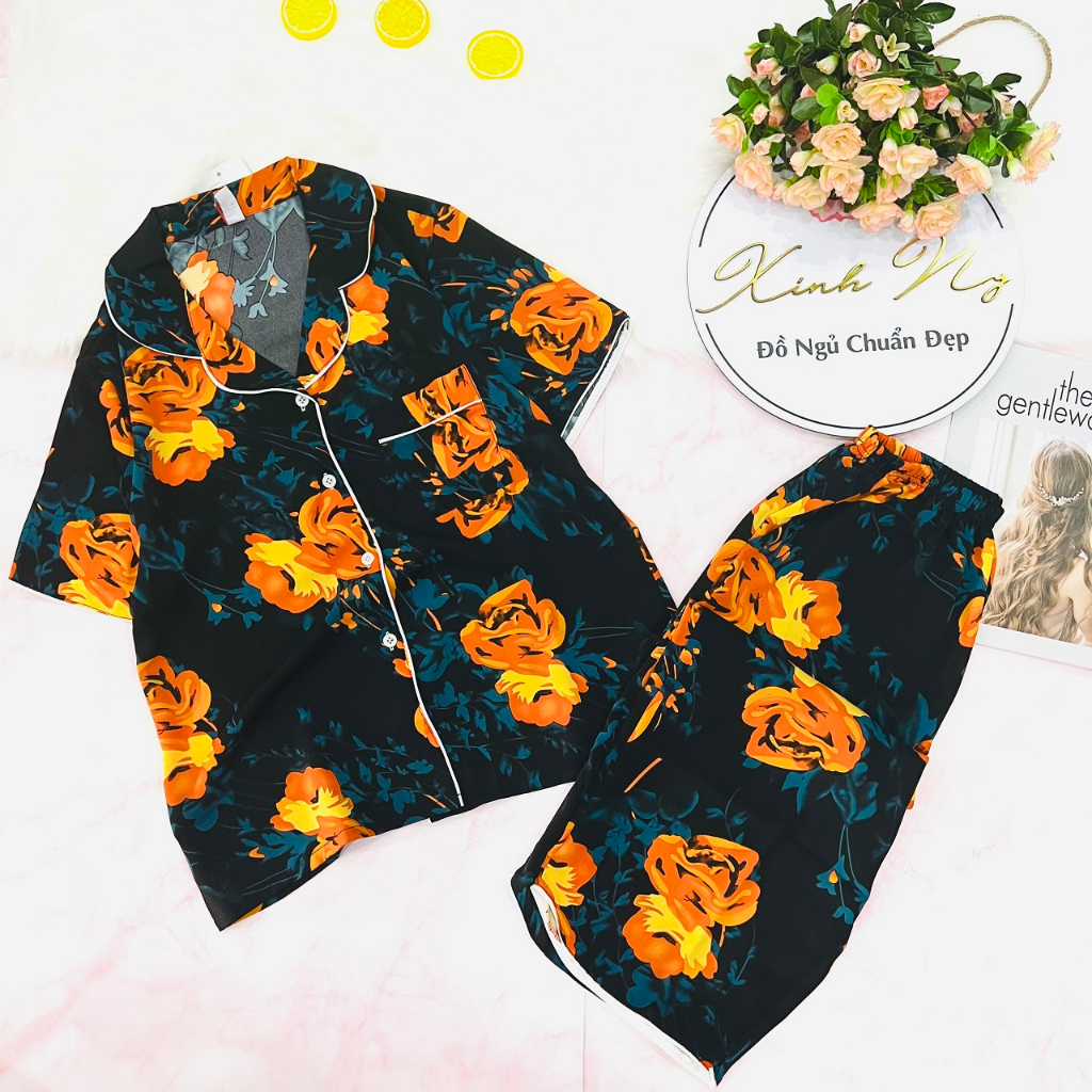 Pijama quần lửng lụa mango mềm mịn Có Size Lớn 75kg mặc đôi mẹ con