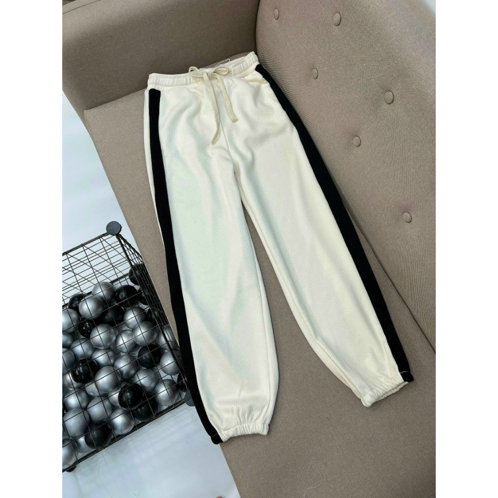Quần Nhung Tăm Bo Gấu Hai Sọc Cạp Chun Unisex năng động,Quần Ống Rộng Lưng Cao mềm mịn