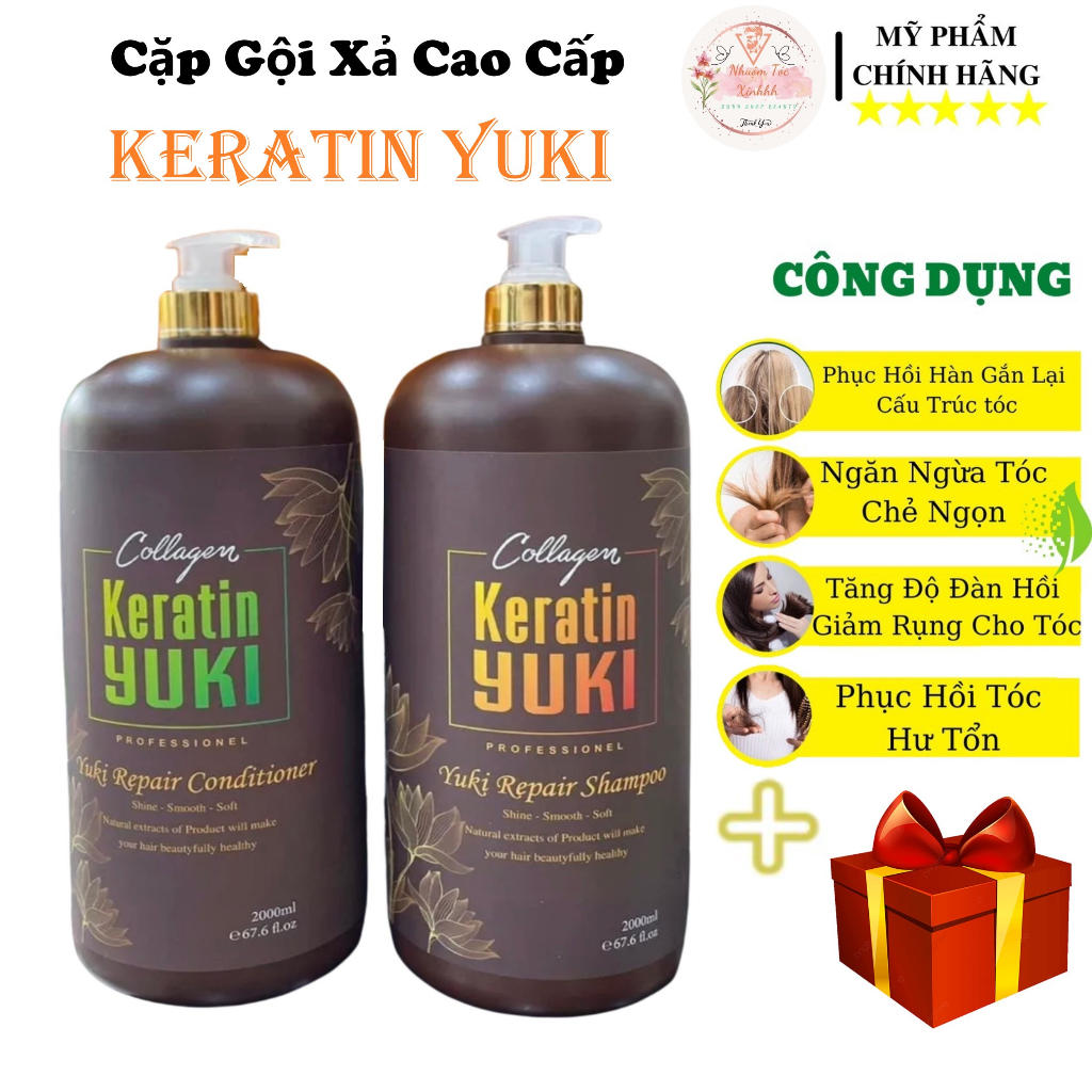 Dầu Gội Xả Collagen Keratin YUKI 2000ML | Giảm Rụng Tóc, Kích Mọc Tóc, Phục Hồi Tóc Hư Tổn,