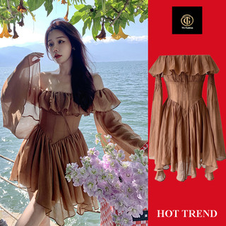 Váy đầm dài tay trễ vai bèo dáng xoè tgfashion