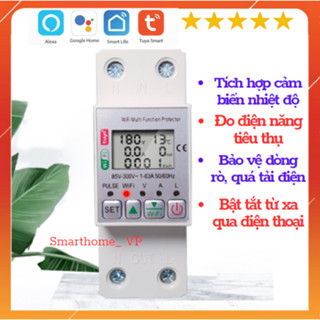 Công tơ điện tử thông minh wifi tuya 63A, aptomat chống rò rỉ điện, chống quá tải,điều khiển từ xa