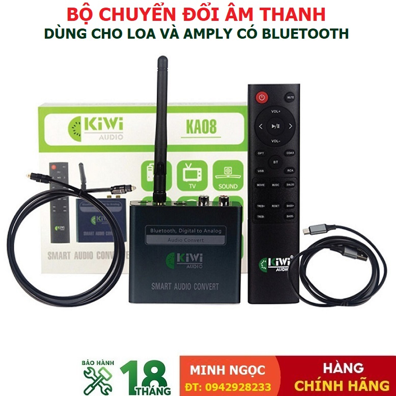 Bộ Chuyển Đổi Âm Thanh Digital Sang Analog Kiwi KA08 Bluetooth Giải Mã 24 Bit - Hàng Chính Hãng Bảo hành 12 tháng