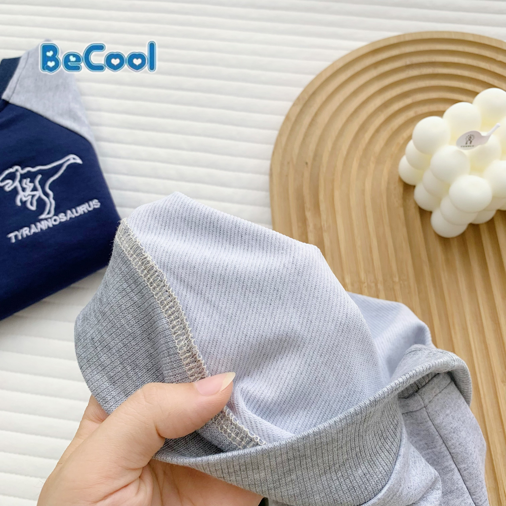 Bộ thu đông bé trai, bộ nỉ dài tay cho bé phối màu chất nỉ da cá, đường may đẹp thêu KHỦNG LONG - BeCool 11-27kg