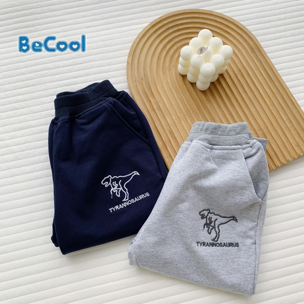 Bộ thu đông bé trai, bộ nỉ dài tay cho bé phối màu chất nỉ da cá, đường may đẹp thêu KHỦNG LONG - BeCool 11-27kg