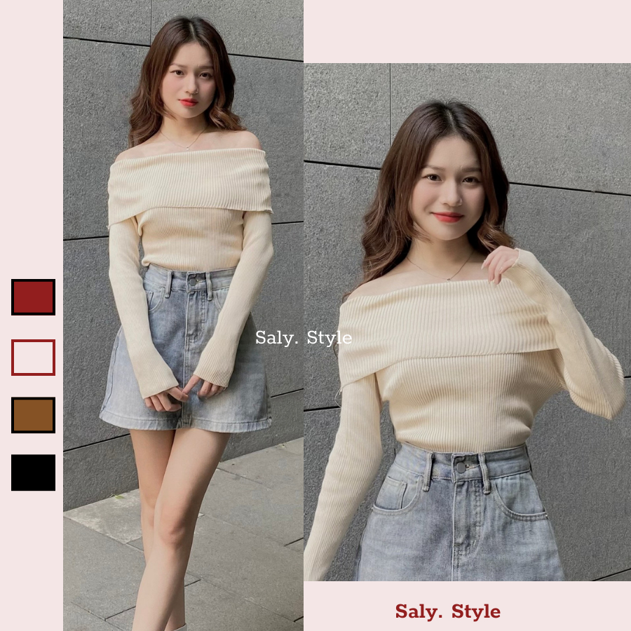 Áo len trễ vai Saly chất vải đanh lỳ phù hợp thu đông AolentrevaiA95_P6K13