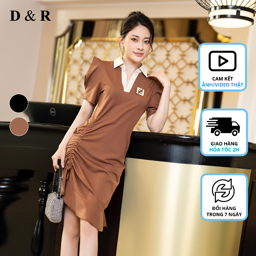 Đầm polo nhún bigsize đính logo FF Quảng Châu cao cấp D&R Fashion D405