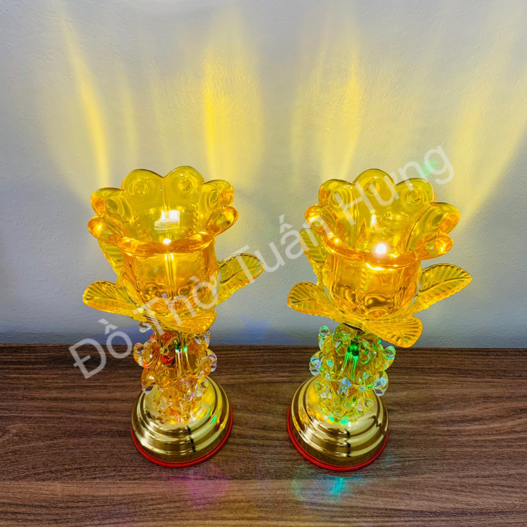Đèn thờ thuỷ tinh LED hoa sen 1 bông cao 30cm. ảnh tự chụp