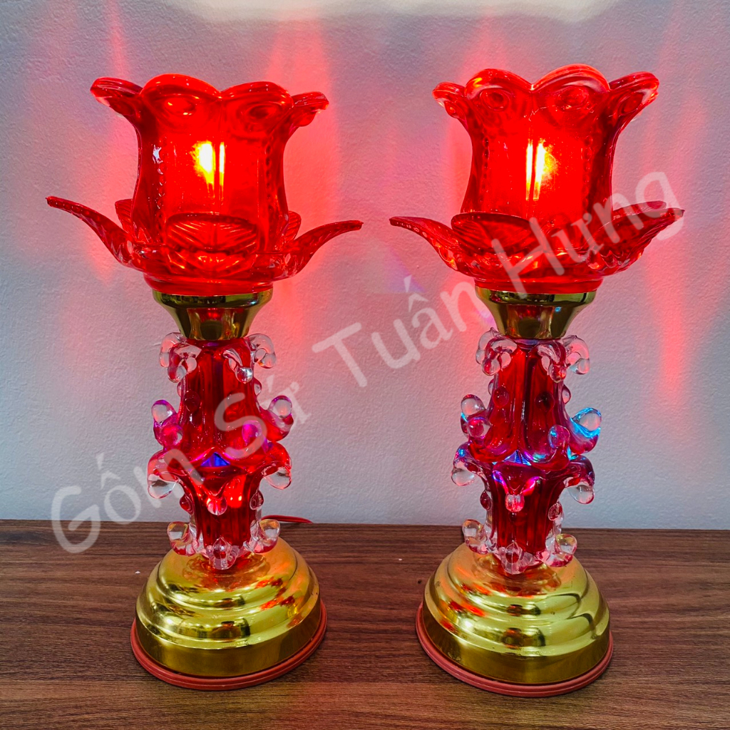 Đèn thờ thuỷ tinh LED hoa sen 1 bông cao 30cm. ảnh tự chụp