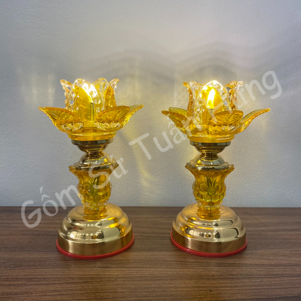 Đèn thờ thuỷ tinh LED hoa sen 1 bông cao 30cm. ảnh tự chụp